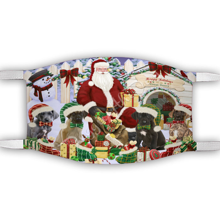 Happy Holidays Christmas Great Dane Dogs House Gathering Face Mask FM48252
