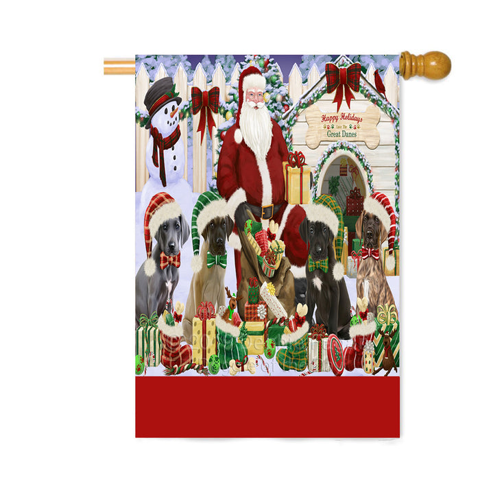 Personalized Happy Holidays Christmas Great Dane Dogs House Gathering Custom House Flag FLG-DOTD-A58584