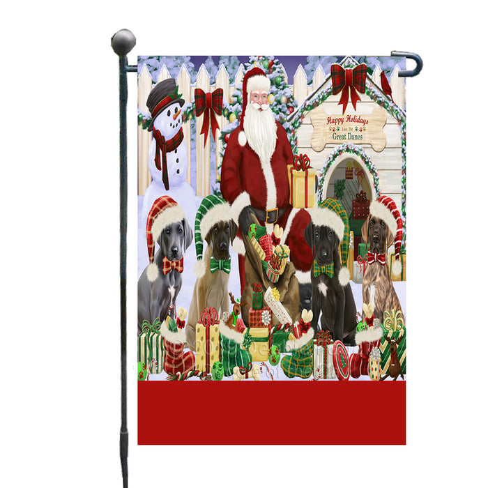 Personalized Happy Holidays Christmas Great Dane Dogs House Gathering Custom Garden Flags GFLG-DOTD-A58528