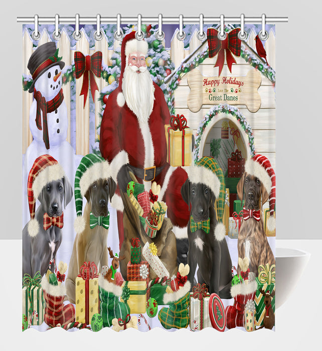 Happy Holidays Christmas Great Dane Dogs House Gathering Shower Curtain