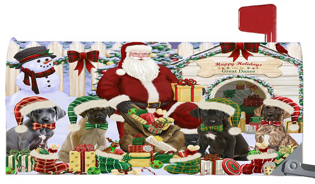 Happy Holidays Christmas Great Dane Dogs House Gathering 6.5 x 19 Inches Magnetic Mailbox Cover Post Box Cover Wraps Garden Yard Décor MBC48817