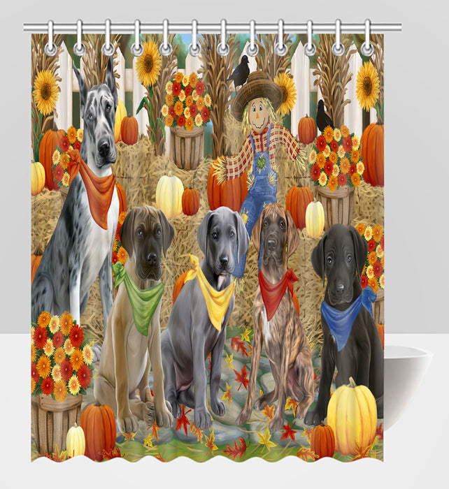 Fall Festive Harvest Time Gathering Great Dane Dogs Shower Curtain
