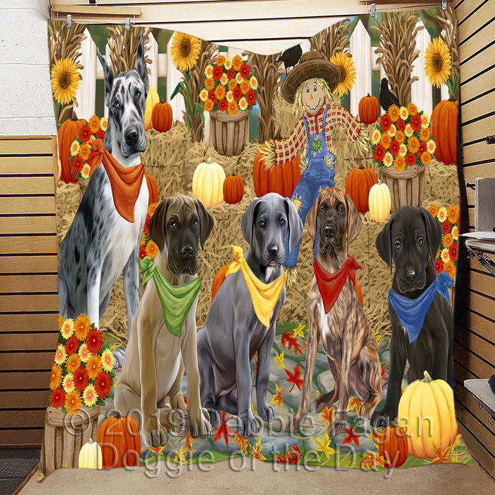 Fall Festive Harvest Time Gathering Great Dane Dogs Quilt