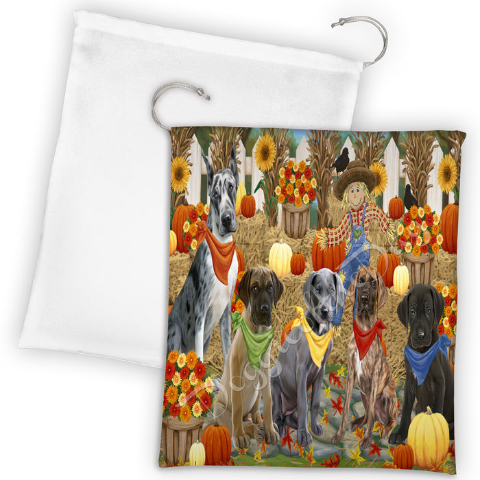 Fall Festive Harvest Time Gathering Great Dane Dogs Drawstring Laundry or Gift Bag LGB48408