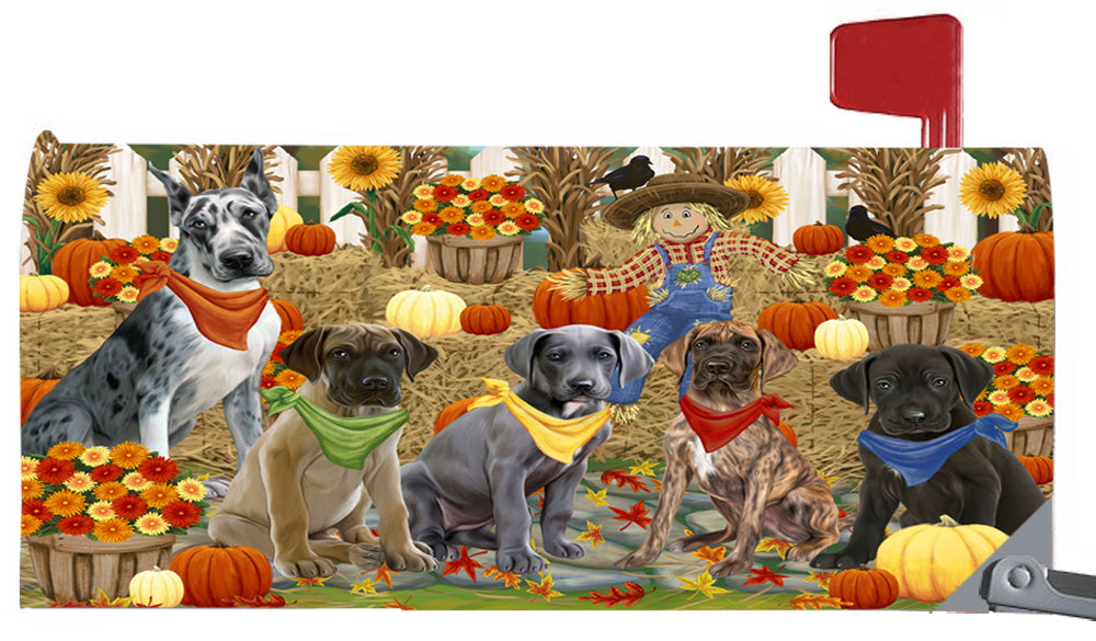 Fall Festive Harvest Time Gathering Great Dane Dogs 6.5 x 19 Inches Magnetic Mailbox Cover Post Box Cover Wraps Garden Yard Décor MBC49087