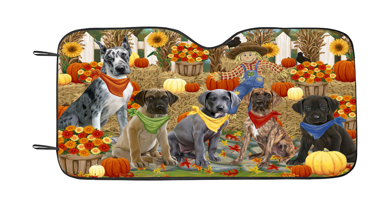 Fall Festive Harvest Time Gathering Great Dane Dogs Car Sun Shade