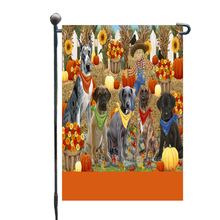 Personalized Fall Festive Gathering Great Dane Dogs with Pumpkins Custom Garden Flags GFLG-DOTD-A61930