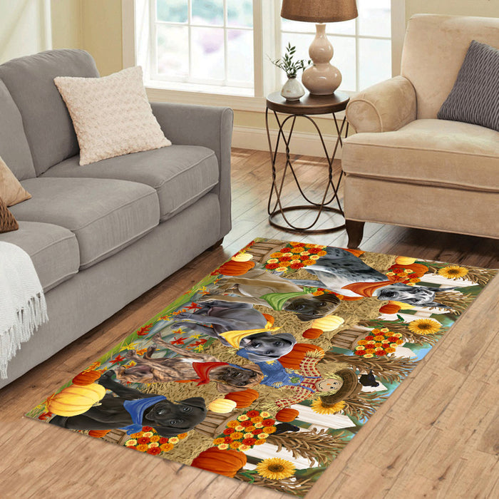Fall Festive Harvest Time Gathering Great Dane Dogs Area Rug