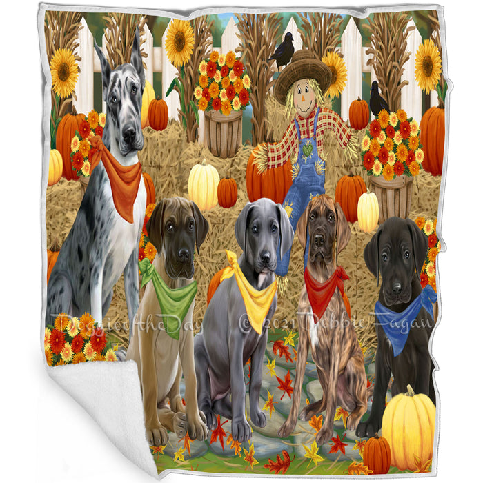 Fall Festive Gathering Great Danes Dog with Pumpkins Blanket BLNKT71895
