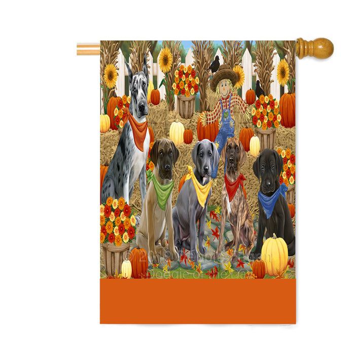Personalized Fall Festive Gathering Great Dane Dogs with Pumpkins Custom House Flag FLG-DOTD-A61986