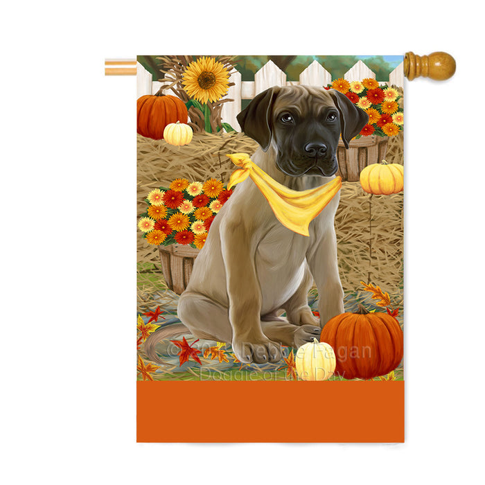 Personalized Fall Autumn Greeting Great Dane Dog with Pumpkins Custom House Flag FLG-DOTD-A61987