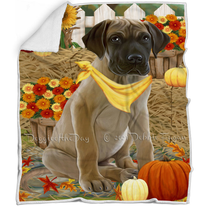 Fall Autumn Greeting Great Dane Dog with Pumpkins Blanket BLNKT72903