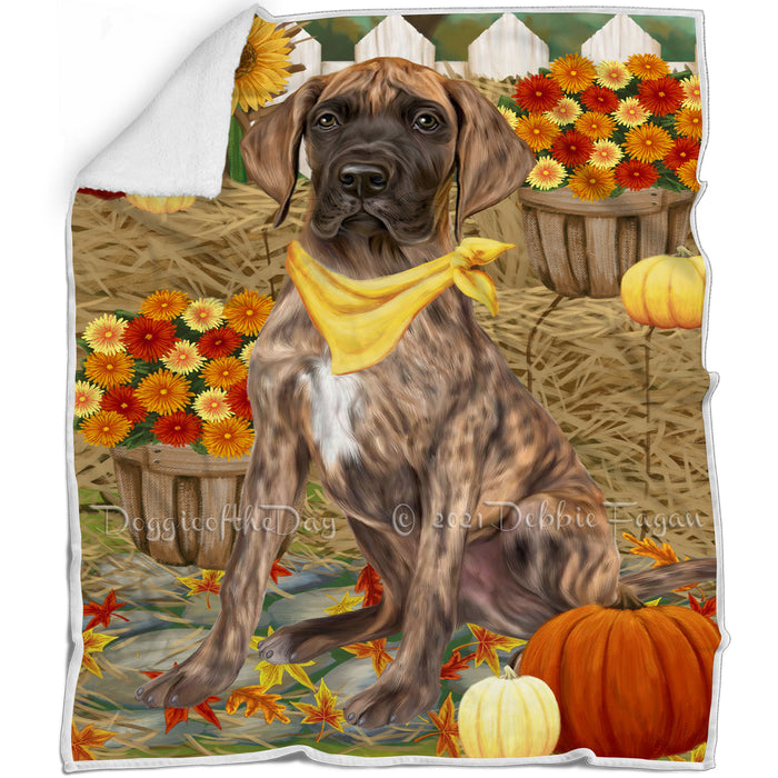 Fall Autumn Greeting Great Dane Dog with Pumpkins Blanket BLNKT72912