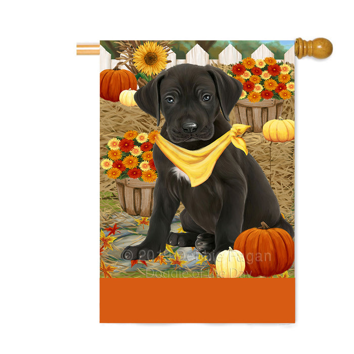 Personalized Fall Autumn Greeting Great Dane Dog with Pumpkins Custom House Flag FLG-DOTD-A61989