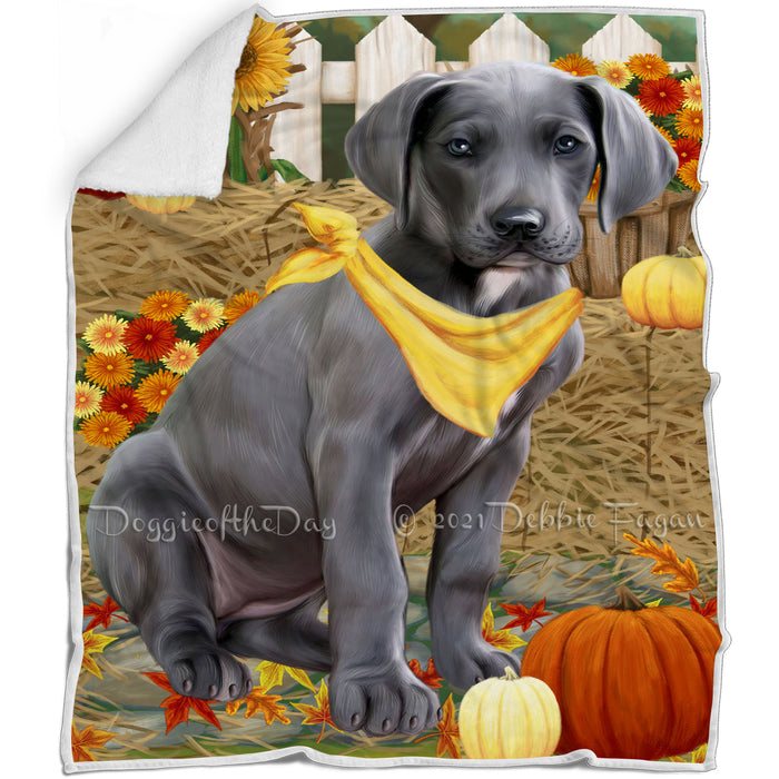 Fall Autumn Greeting Great Dane Dog with Pumpkins Blanket BLNKT72930