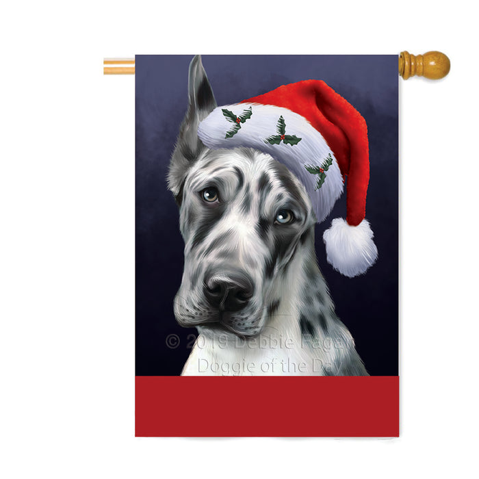 Personalized Christmas Holidays Great Dane Dog Wearing Santa Hat Portrait Head Custom House Flag FLG-DOTD-A59887