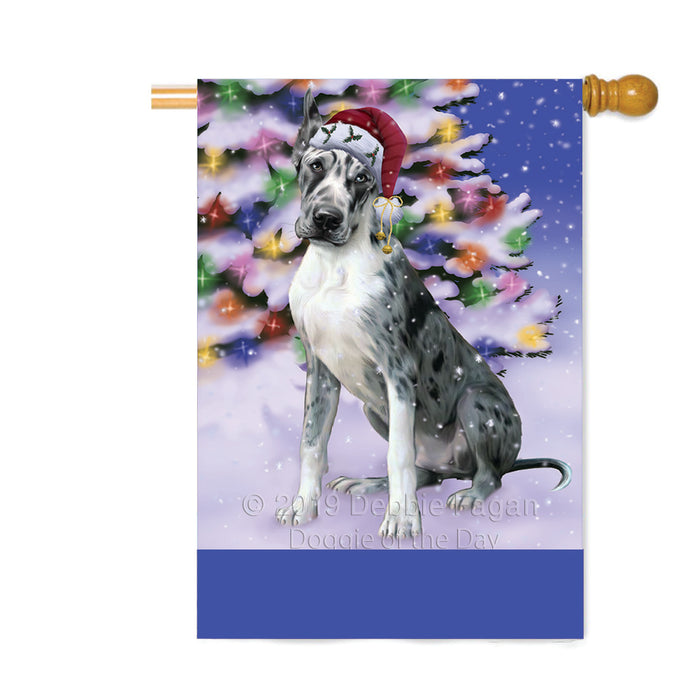 Personalized Winterland Wonderland Great Dane Dog In Christmas Holiday Scenic Background Custom House Flag FLG-DOTD-A61376