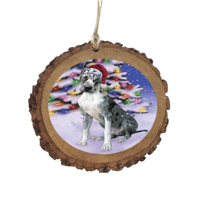 Winterland Wonderland Great Dane Dog In Christmas Holiday Scenic Background Wooden Christmas Ornament WOR49582