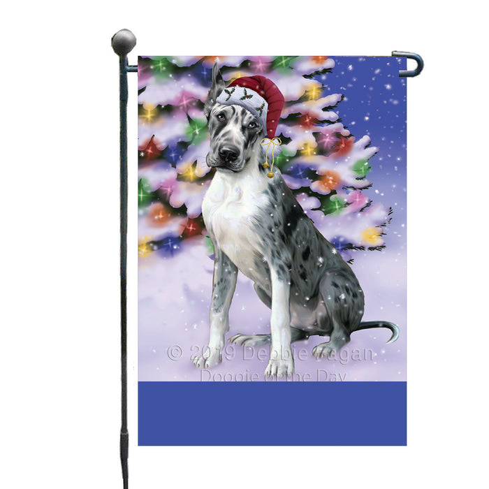 Personalized Winterland Wonderland Great Dane Dog In Christmas Holiday Scenic Background Custom Garden Flags GFLG-DOTD-A61320