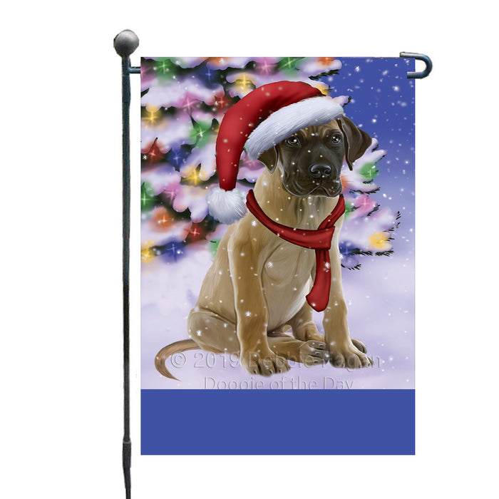 Personalized Winterland Wonderland Great Dane Dog In Christmas Holiday Scenic Background Custom Garden Flags GFLG-DOTD-A61321