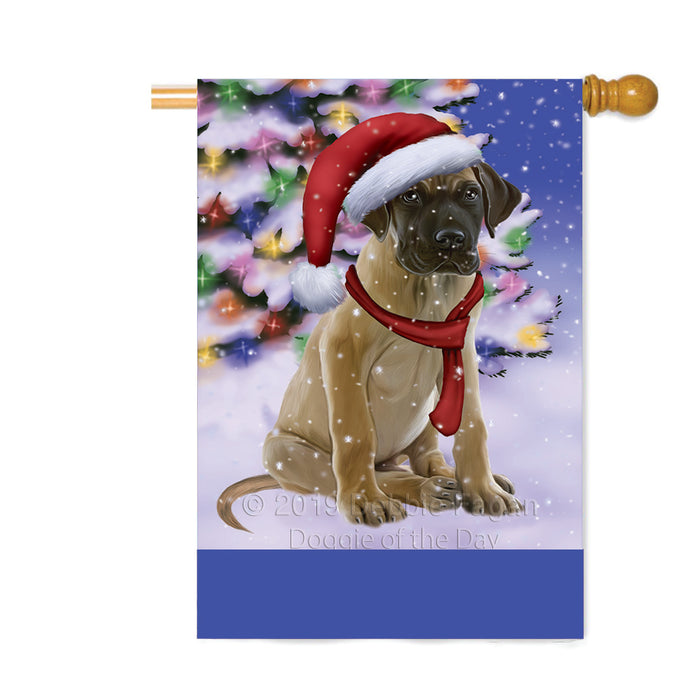 Personalized Winterland Wonderland Great Dane Dog In Christmas Holiday Scenic Background Custom House Flag FLG-DOTD-A61377