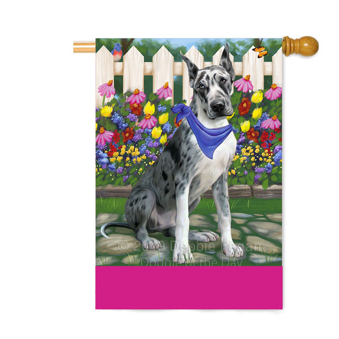 Personalized Spring Floral Great Dane Dog Custom House Flag FLG-DOTD-A62927