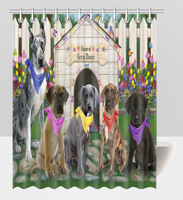 Spring Dog House Great Dane Dogs Shower Curtain