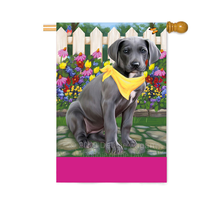 Personalized Spring Floral Great Dane Dog Custom House Flag FLG-DOTD-A62929