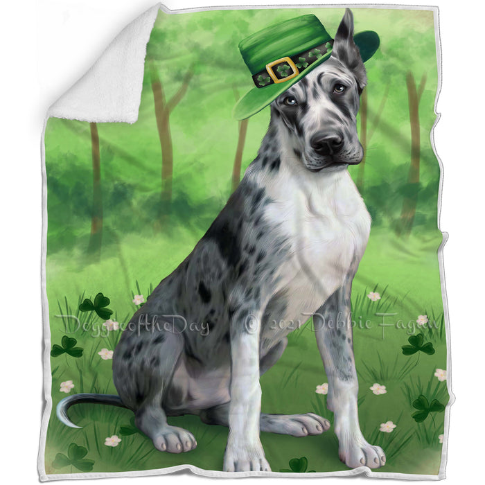 St. Patricks Day Irish Portrait Great Dane Dog Blanket BLNKT54885