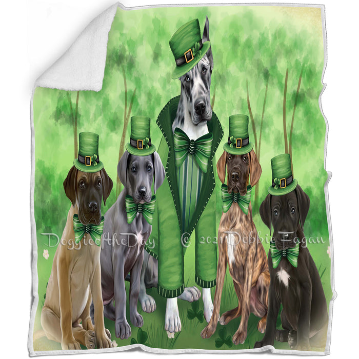 St. Patricks Day Irish Family Portrait Great Danes Dog Blanket BLNKT54894