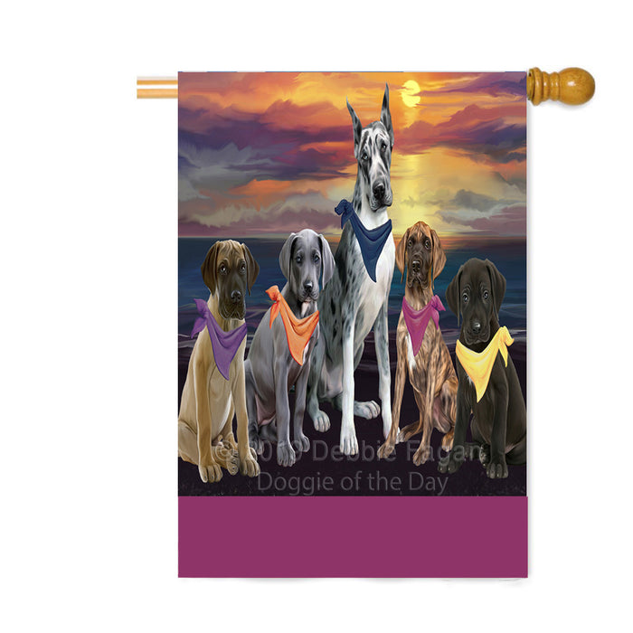Personalized Family Sunset Portrait Great Dane Dogs Custom House Flag FLG-DOTD-A60659