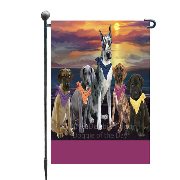 Personalized Family Sunset Portrait Great Dane Dogs Custom Garden Flags GFLG-DOTD-A60603
