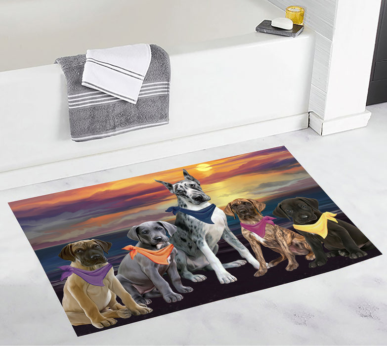 Family Sunset Portrait Great Dane Dogs Bath Mat