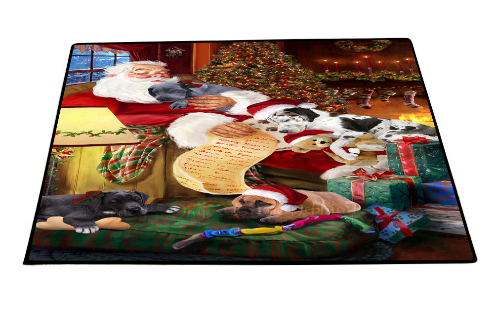 Santa Sleeping with Great Dane Dogs Floor Mat- Anti-Slip Pet Door Mat Indoor Outdoor Front Rug Mats for Home Outside Entrance Pets Portrait Unique Rug Washable Premium Quality Mat