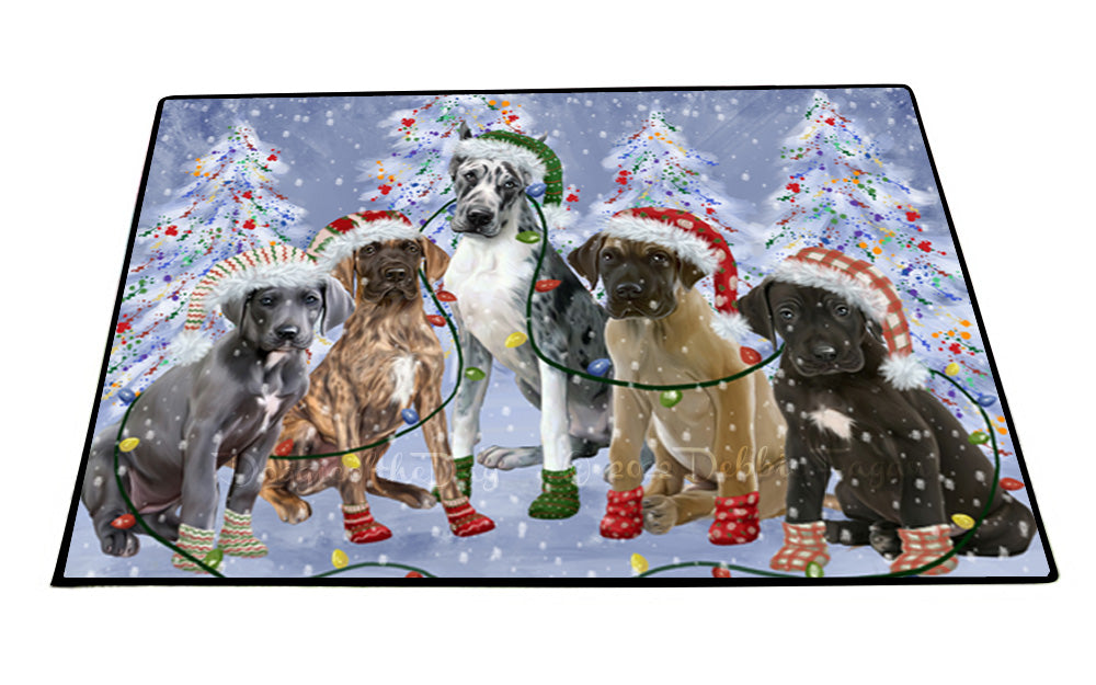 Christmas Lights and Great Dane Dogs Floor Mat- Anti-Slip Pet Door Mat Indoor Outdoor Front Rug Mats for Home Outside Entrance Pets Portrait Unique Rug Washable Premium Quality Mat