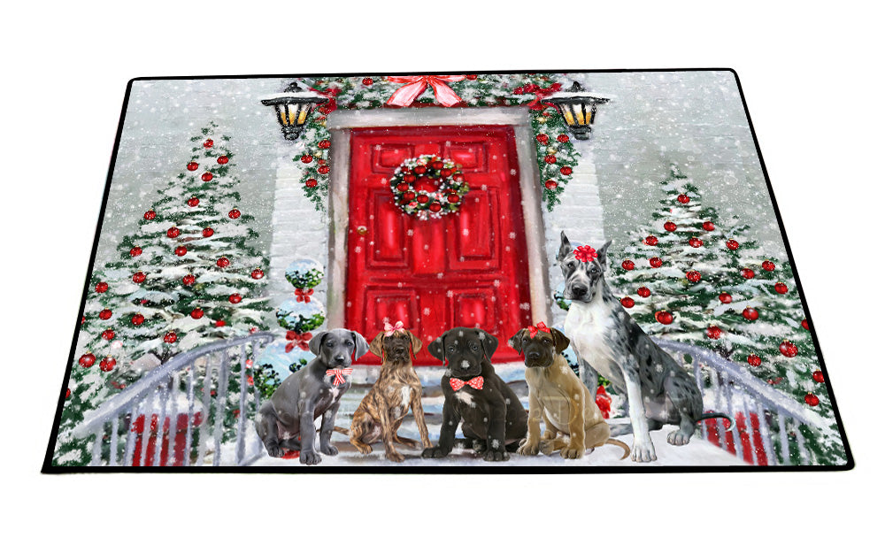 Christmas Holiday Welcome Great Dane Dogs Floor Mat- Anti-Slip Pet Door Mat Indoor Outdoor Front Rug Mats for Home Outside Entrance Pets Portrait Unique Rug Washable Premium Quality Mat