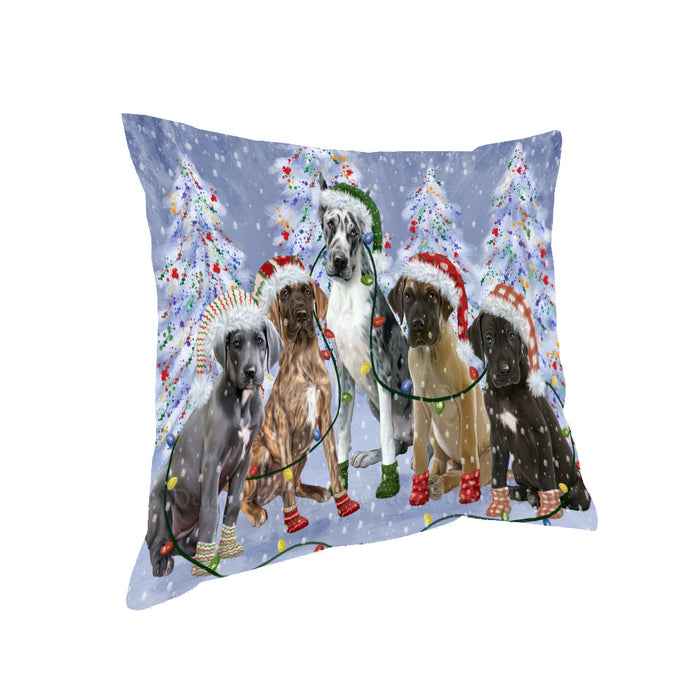 Christmas Lights and Great Dane Dogs Pillow with Top Quality High-Resolution Images - Ultra Soft Pet Pillows for Sleeping - Reversible & Comfort - Ideal Gift for Dog Lover - Cushion for Sofa Couch Bed - 100% Polyester