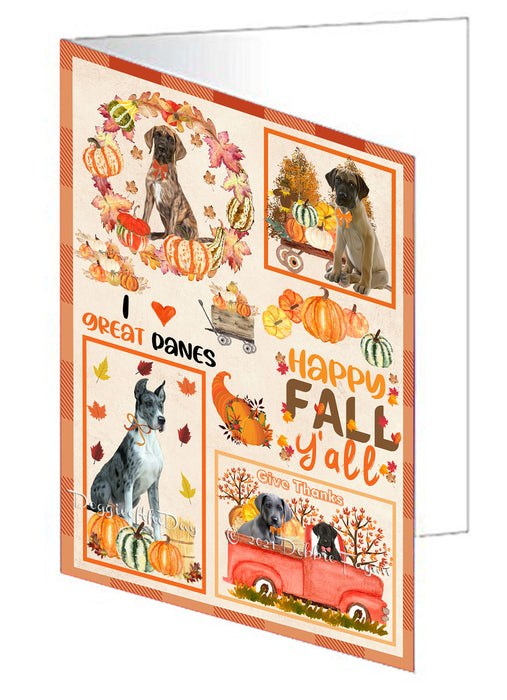 Happy Fall Y'all Pumpkin Great Dane Dogs Handmade Artwork Assorted Pets Greeting Cards and Note Cards with Envelopes for All Occasions and Holiday Seasons GCD77018