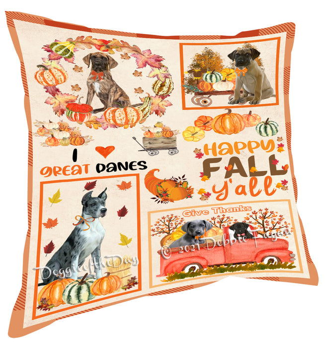 Happy Fall Y'all Pumpkin Great Dane Dogs Pillow with Top Quality High-Resolution Images - Ultra Soft Pet Pillows for Sleeping - Reversible & Comfort - Ideal Gift for Dog Lover - Cushion for Sofa Couch Bed - 100% Polyester