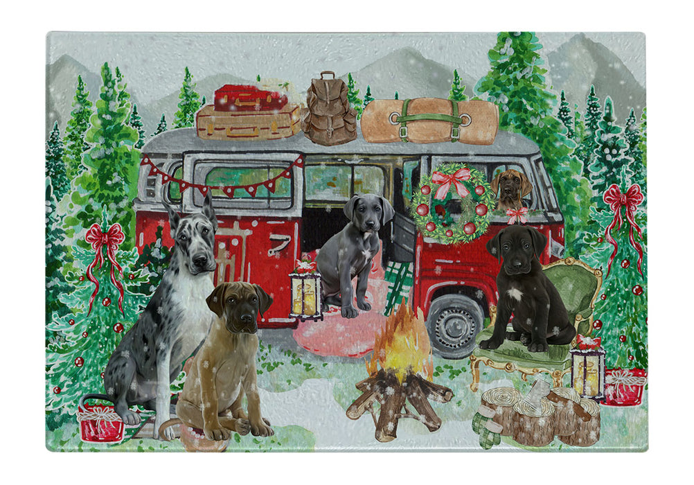 Christmas Time Camping with Great Dane Dogs Cutting Board - For Kitchen - Scratch & Stain Resistant - Designed To Stay In Place - Easy To Clean By Hand - Perfect for Chopping Meats, Vegetables