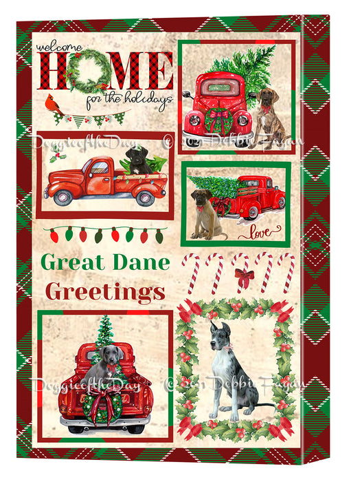Welcome Home for Christmas Holidays Great Dane Dogs Canvas Wall Art Decor - Premium Quality Canvas Wall Art for Living Room Bedroom Home Office Decor Ready to Hang CVS149579