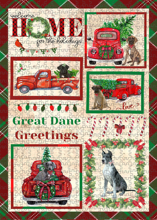 Welcome Home for Christmas Holidays Great Dane Dogs Portrait Jigsaw Puzzle for Adults Animal Interlocking Puzzle Game Unique Gift for Dog Lover's with Metal Tin Box