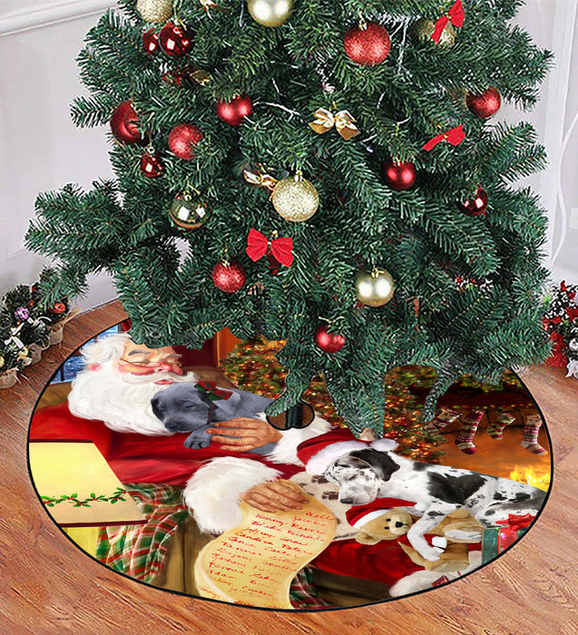 Santa Sleeping with Great Dane Dogs Christmas Tree Skirt