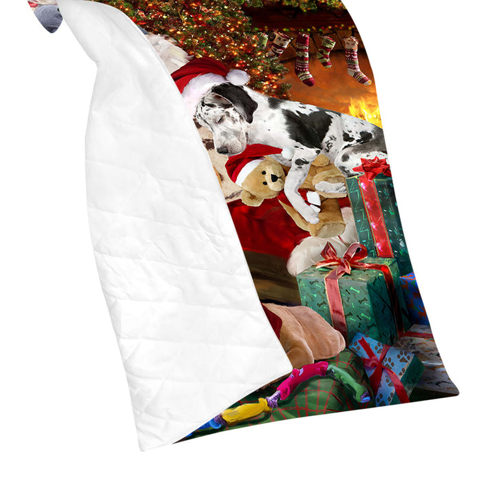 Santa Sleeping with Great Dane Dogs Quilt