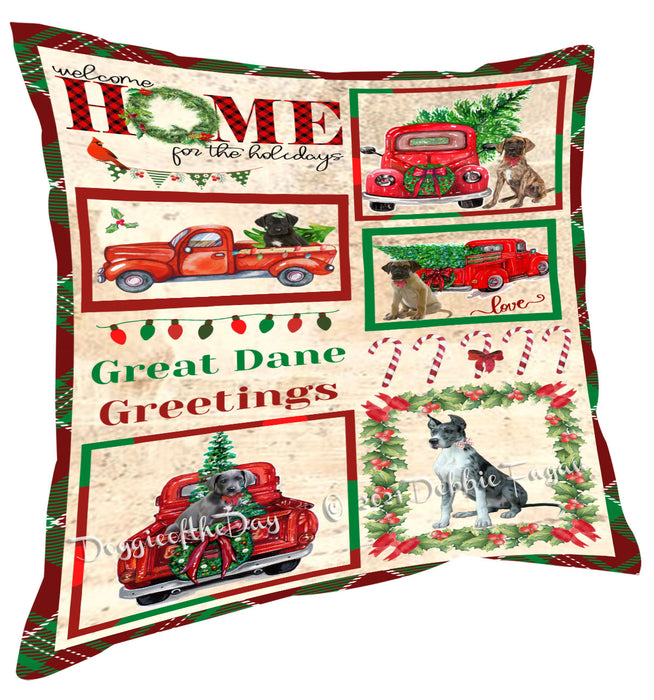 Welcome Home for Christmas Holidays Great Dane Dogs Pillow with Top Quality High-Resolution Images - Ultra Soft Pet Pillows for Sleeping - Reversible & Comfort - Ideal Gift for Dog Lover - Cushion for Sofa Couch Bed - 100% Polyester
