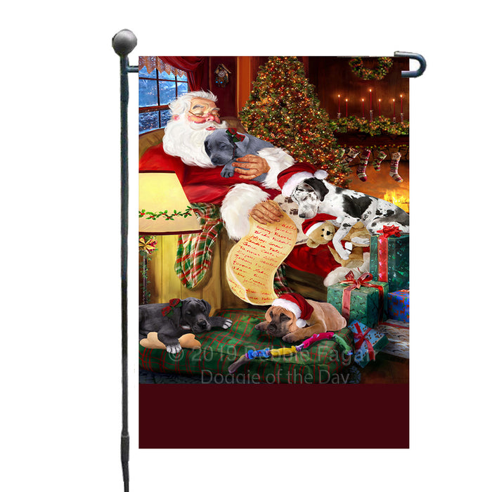 Personalized Great Dane Dogs and Puppies Sleeping with Santa Custom Garden Flags GFLG-DOTD-A62635