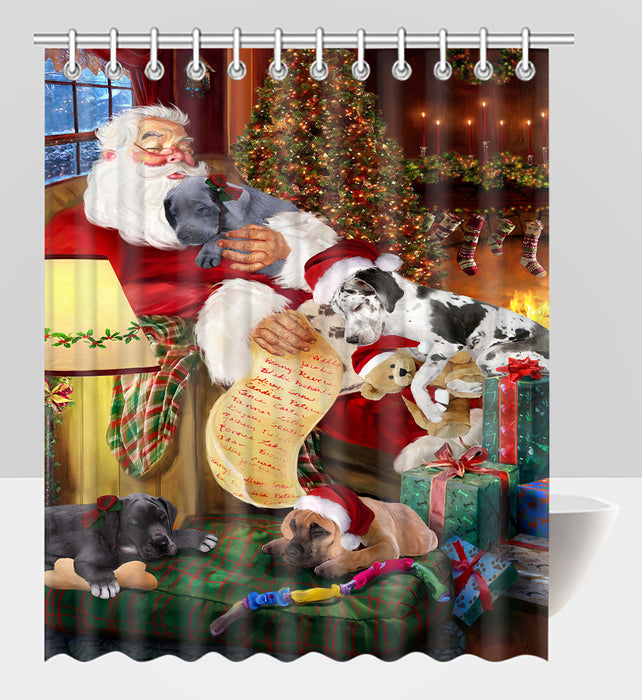 Santa Sleeping with Great Dane Dogs Shower Curtain