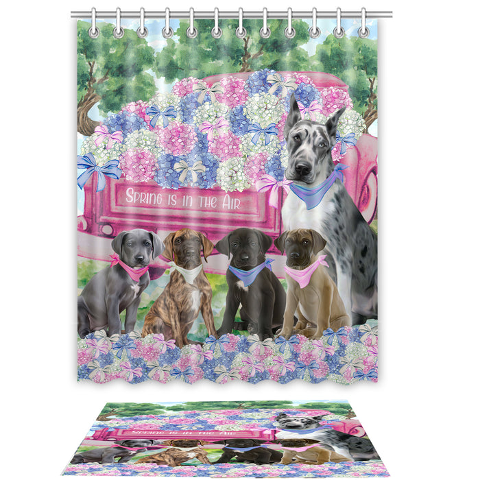 Great Dane Shower Curtain & Bath Mat Set, Custom, Explore a Variety of Designs, Personalized, Curtains with hooks and Rug Bathroom Decor, Halloween Gift for Dog Lovers