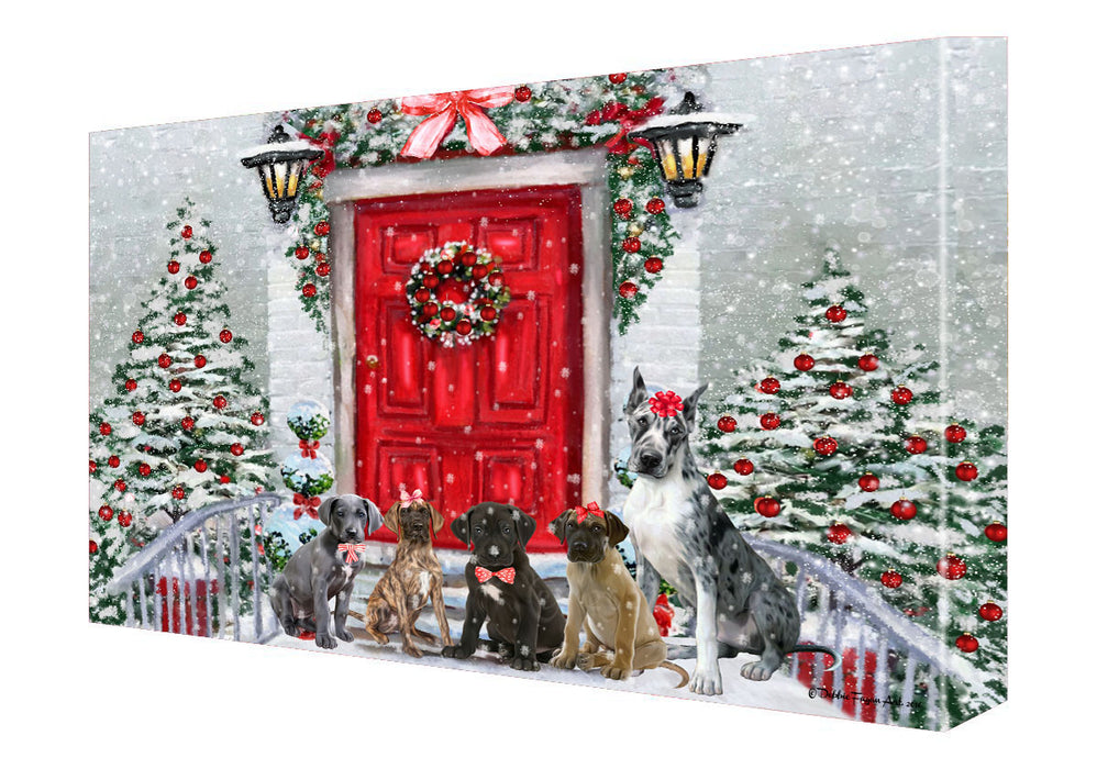 Christmas Holiday Welcome Great Dane Dogs Canvas Wall Art - Premium Quality Ready to Hang Room Decor Wall Art Canvas - Unique Animal Printed Digital Painting for Decoration