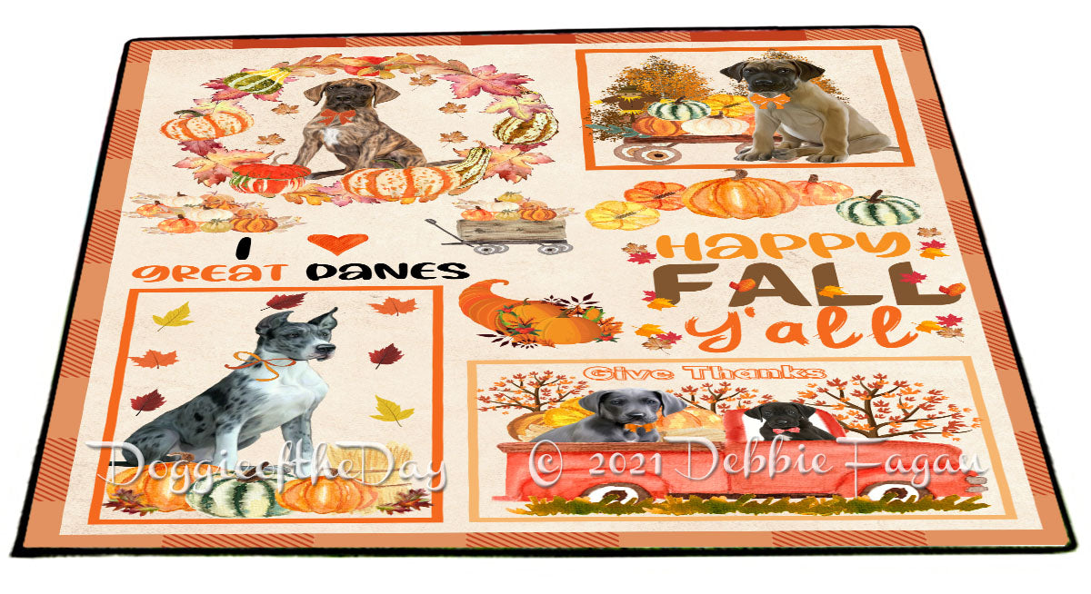 Happy Fall Y'all Pumpkin Great Dane Dogs Indoor/Outdoor Welcome Floormat - Premium Quality Washable Anti-Slip Doormat Rug FLMS58645